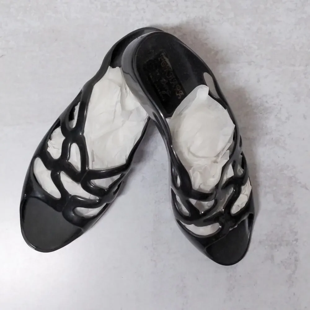 Pokhara by Borg Black Y2K Slip-on Jelly Sandals - Size 35/2; 36/3 (see meas)